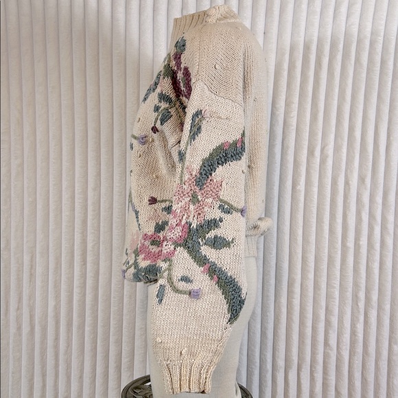 Vintage Whimsical cottagecore floral hand knit mock neck sweater S whimsical - Picture 5 of 10